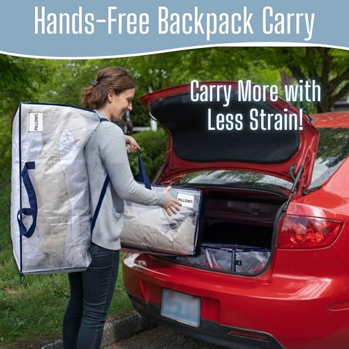 VENO 10 Pack Heavy Duty Moving Bags with Backpack Straps, Zippers & Handles, Extra Large Packing Bags for College Dorm Essentials, Moving Supplies Alternative to Cardboard Moving Boxes - color: Clear, size: 10 Pack