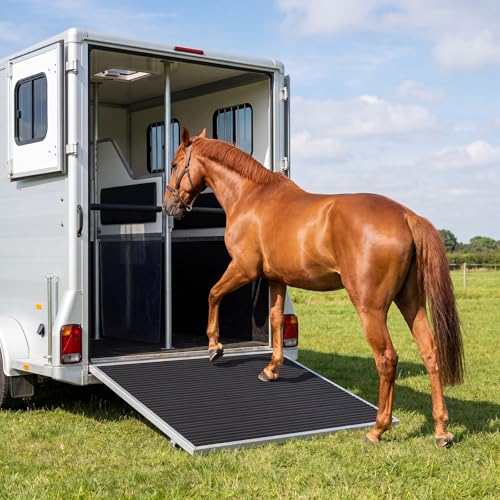 4 x 6 ft Horse Trailer Mat Rubber Waterproof Stall Mat with Shock Absorption and Cushioning Heavy Duty Non Slip Stable Pads for Livestock Trailers Stalls Driveways Garages Livestock Barn