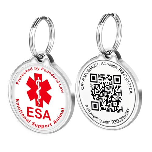 ESA ID Tag with QR Code – Emotional Support Animal Tag for Dogs & Cats, Scan to Contact Owner Instantly, No App Needed, Free Pet Profile - color: White