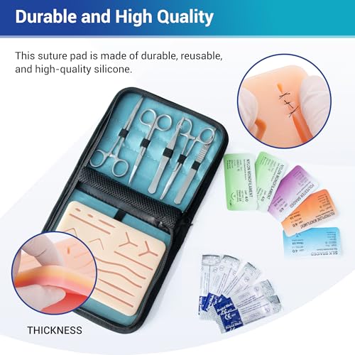 Alcedo Suture Practice Kit with Regular Pad, Educational Use Only | Vertical/Horizontal Mesh, Durable Pad, Pre-Cut Wounds, 5-Pack Sutures in 4 Materials, Complete Tools, Storage Bag - size: Regular Pad