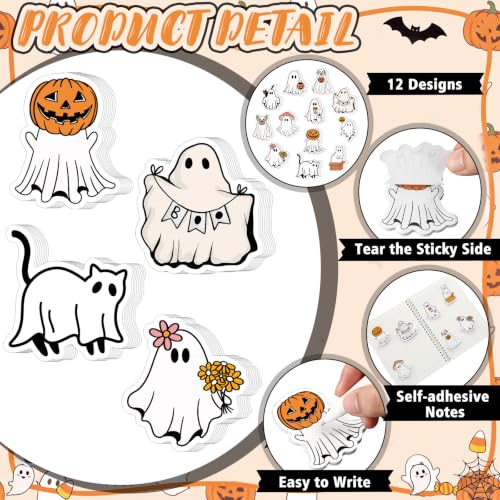 Yinder 24 Pads Funny Cat Shaped Sticky Notes Kawaii Memo Office School | Self Adhesive Tabs for Desk Organization, Pet Lover Gifts Party Favors, Cute Animal Cartoon Stationery Supplies - style: Ghost Animal