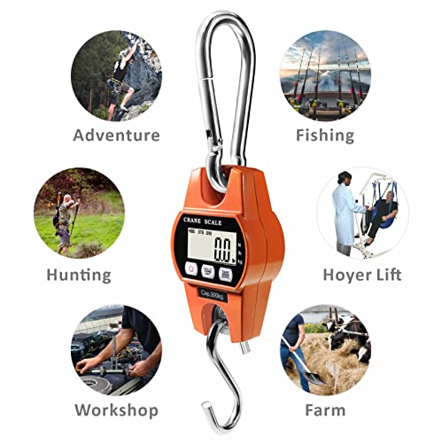 GRAM PRES Digital Hanging Scale 660 Lb 300 Kg | Hanging Digital Scale, Handheld Mini Crane Scale With Hooks For Farm Hunting Fishing Outdoor - color: Orange