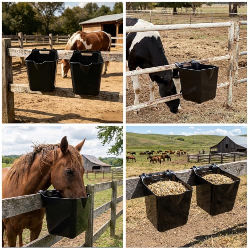 Horse Feed Bucket,15 Quart Plastic Hook Over Feeder for Horse Sheep Cattle | Mountable Livestock Plastic Feed Bucket | Horse Feeder & Water Pail | Easy Hanging | Ideal for Horse Stable,Farms,Ranch
