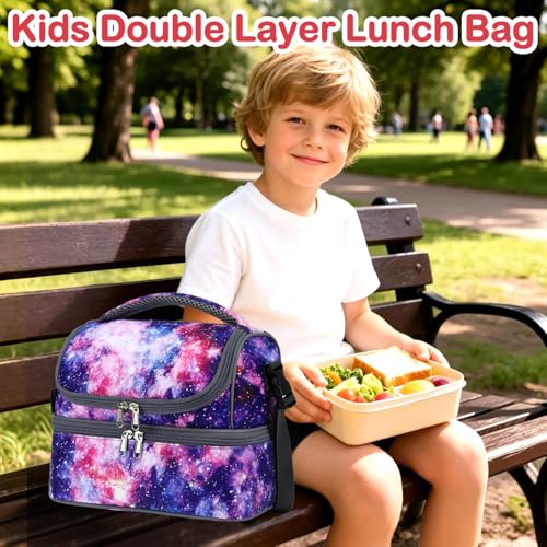 FlowFly Double Decker Cooler Insulated Lunch Bag Large Tote for Boys, Girls, Men, Women, With Adjustable Strap,Galaxy - color: Galaxy