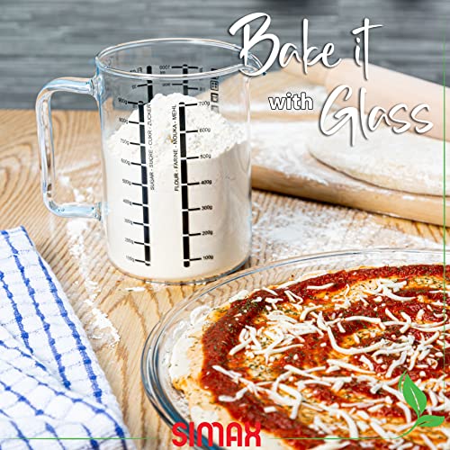 Simax Glass Measuring Cup in Grams, Ml, Oz - Borosilicate 32 Oz Liquid Cup for Metric Measurements, Liter, Milliliter, Ounce, Sugar & Flour Grams - No Drip Pour Spout - size: 32 Ounce