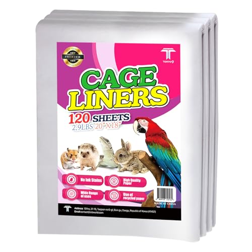 T TORTO9 Bird Cage Liner - 120 Paper Sheets, 20" x 18", 2.9 lb - Ideal for Pet Habitats, Bulk Pack for Long-Lasting Use, Newsprint Texture, Convenient Parcel Packaging - size: 20 x 18 in
