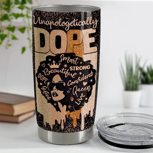 SANDJEST Inspirational Gifts for Women Black Woman Inspiration Tumbler 20oz Stainless Steel Insulated Coffee Travel Mug Cup Motivational Gift for Women Birthday Christmas - color: Black Woman
