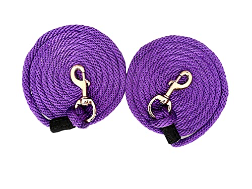 Majestic Ally Pack of 2 Solid Poly Lead Rope for Horses & Livestock – 10 Foot Long and 5/8 inch Thick - Replaceable Heavy-Duty Bolt Snap – Handmade – Soft, Broken in Feel (Purple) - color: Purple