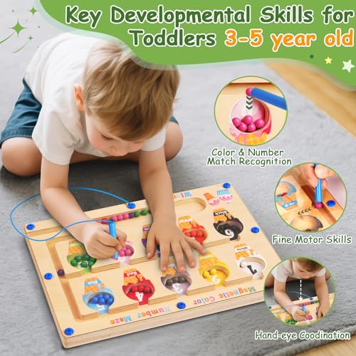 2 in 1 Magnetic Color and Number Maze, ABC Alphabet Puzzles Board Magnet Ice Cream Toys, Montessori Educational Magnet Puzzle, Preschool Learning Counting Toys for 2 3 4 5 Birthday Gifts