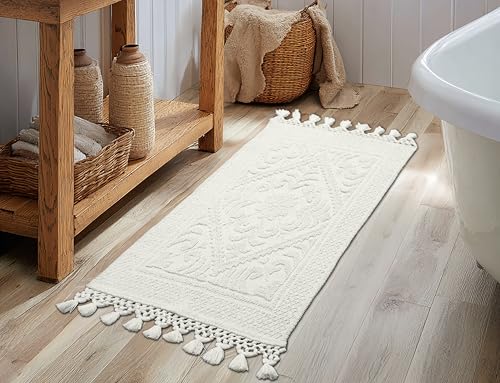 COTTON CRAFT Woven Area Rug - 2 Pack White Jacquard Dhurrie with Fringe | Boho Farmhouse Rustic Textured Cotton Throw Rug - Washable Accent Mat for Bedroom Living Room Entryway Nursery - 20x32 - color: White - 2 Pack, size: 1'8" x 2'8" (Rectangular)