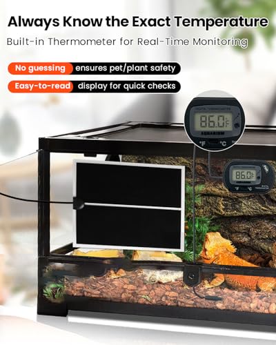 MQ Reptile Terrarium Heat Pad with LCD Digital Aquarium Thermometer, 6 x 11in Power Adjustment Under Tank Heater Mat for Pets, Small Animals, Seedling, 7W - size: 7W, 6*11 in