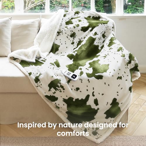 Heated Blanket Throw Blanket - Fast Heating Electric Blanket, Soft Heated Throw with 4 Time Settings,10 Heating Settings, Warm Gifts for Women Mom Grandma(50" x 60" Cow Print Sage Green) - color: 07 - Sage Ombre-white, size: Throw 50" x 60"