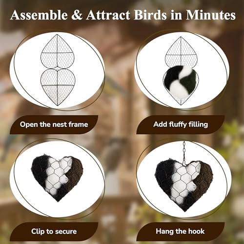 TRIVANO Handmade Alpaca Fiber Bird Nesting Heart – Natural Bird Nesting Material for Wild Birds, Soft Alpaca Bird Nesting Heart for Garden Trees & Backyard Birds.