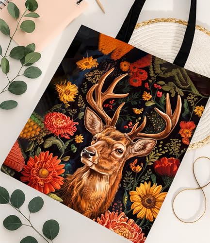 Vintage Botanical Animal Canvas Tote Bag for Women, Aesthetic Floral Animal Reusable Shoulder Bag for Shopping - color: 31