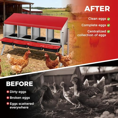 Garvee 4-Hole Roll Away Egg Collection Chicken Nesting Box | Galvanized Steel Nest Box for Laying Eggs - color: Red, size: 4 holes with legs