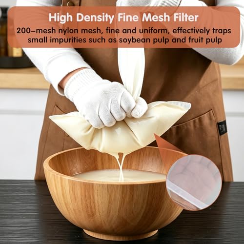 Uncle Yang 6 Pcs Nut Milk Bag 12 x 8 Inch Nut Bag Strainer 200 Mesh | Reusable Fine Juice Strainer Bag Fine Mesh Bag Nylon Cheese Cloth Bags for Straining Yogurt Juice Coffee Beer Jelly Cheese