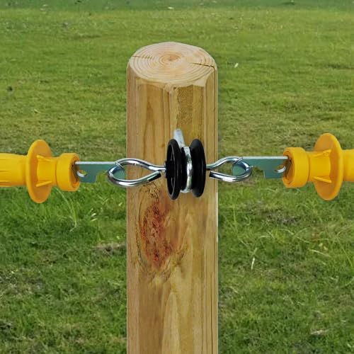 QMARK 10 Pack Electric Fence Wood Post Anchors | Wood Post Screw-in Insulators, Screw-in Gate Handle Anchor, 2-Ring Black Handle Anchors