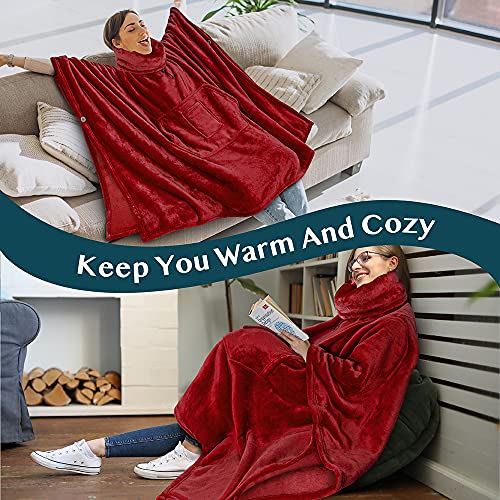 PAVILIA Wearable Blanket Poncho Women Men, Oversized Hoodie Sweatshirt Sweater Neck Warmer, Fleece Soft Hug Sleep Pod Adult - color: Wine Burgundy, size: Fleece