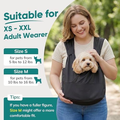 Dog Sling Carrier Front with Thicken Bottom Support for Small Dogs 10-16 lb | Adjustable, Hands Free, Comfortable Wearable, Lightweight, Vet Visits, Anxiety, Travel, Hiking, Safety Clip Black - color: Black, size: Medium