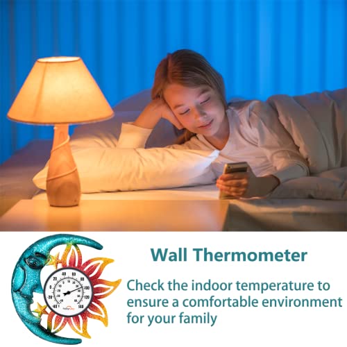 Indoor Outdoor Thermometer, Sun-Moon Wall-Mounted Thermometer | No Batteries Required, Decorative for Patio, Living Room, Garden Greenhouse, Wine Cellar - style: Sun-Moon-Shape
