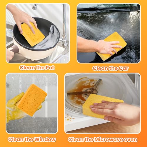 8-Count Pop Up Cellulose Sponges, Yellow | Non-Scratch, Eco-Friendly, Tear-Resistant Natural Scrub, Biodegradable Compostable, for Dishes, Bathroom, Cars