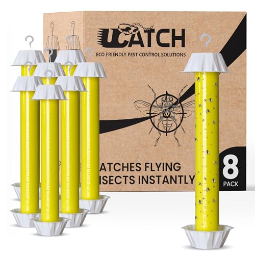 Sticky Fly Trap Indoor & Outdoor Pack of 8 | Hanging Fly Stick for Gnats, Flies, Wasps, Mosquitoes & Other Flying Bugs | Fly Trap Sticky | Fly Catcher Indoor | Flying Insect Trap Rolls | Ucatch
