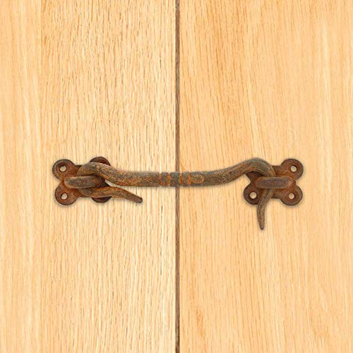 Cabin Hook and Eye Door Latch, Iron, 4 in, Rust | Heavy Duty Construction, Barn Door Gate Latch, Window Sash Catch, Screws Included - color: Rust