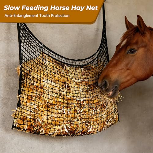 2 Pcs Large Capacity Slow Feed Hay Nets for Horses - Hanging Ultra Slow Feeder Horse Hay Bag for Horses Goats 31.5" X 35.5"