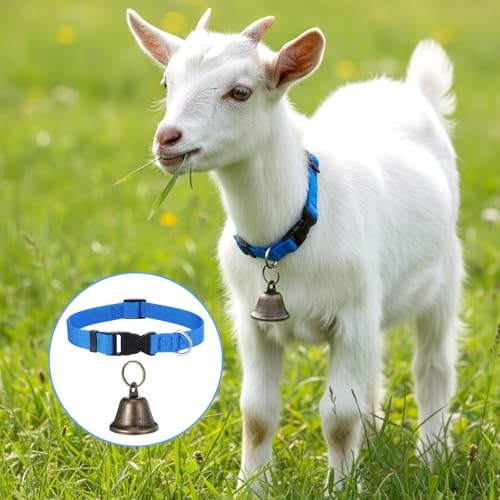 4 Pack Sheep Grazing Copper Bells & Adjustable Nylon Collar Set | Goat Collars with Bells, Bronze Bell for Find Your Animals Fast, Suitable for Small Newborn Animal Sheep Goat Cow Accessories