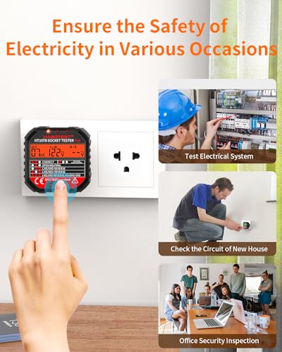 Outlet Tester Electrical GFCI Receptacle Detector with LCD Display, 90-250V Power Socket Tester, Circuit Polarity Voltage Detector, Plug Tester Breaker Finder 6 Visual Indication CAT II 300V (US Plug)