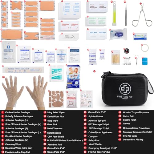 VRIEXSD Premium 320-Piece First Aid Kit, Waterproof EVA Hard Shell Case | Black Complete Emergency Medical Kit with Comprehensive Supplies for Home, Camping, Car, Hiking, Travel, Businesses & Outdoor - color: Black