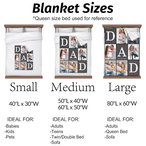 inkArts Gifts for Dad Customized Blanket with Photo, Make a Personalized Fathers Day Blankets with Picture to My Dad Custom Memories Souvenir Throw Blanket for Best Daddy Ever - color: 6 Photo-1