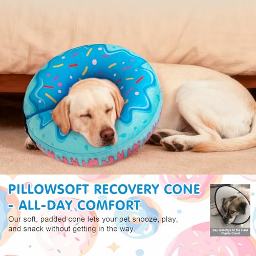 BEAUTYZOO Dog Cone Collar Alternative After Surgery,Pet Neck Donut E‑Collar | Soft Cone for Dogs to Stop Licking, Adjustable Recovery Collar for Large Medium Small Pets, Not Block Vision - Donut Blue, XL - color: Blue Donut, size: XL(Neck:18"-21")