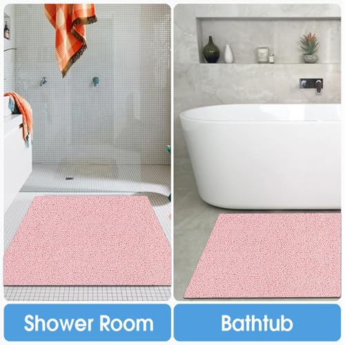 Square Non-Slip Shower Mat 24x24 Inches, Quick-Draining Bath Mat for Shower Floor, PVC Loofah Textured Shower Stall Mat, Secure Anti-Slip Bathroom Mat, Boho Style Bath Mat (Pink) - color: Pink