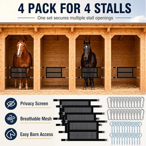 Zonon 4 Pack 29" x 20" Breathable Mesh Stall Guards for Horses | Small Stall Door Barrier with Adjustable Straps and Hardware, Mini Gate Guard for Pony, Foal, Barns and Stables