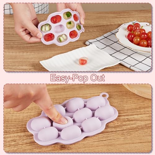 Breastmilk Popsicle Molds & Baby Fruit Feeder Teether (2 Set) | Teething Gum Relief, Freezer Tray with Lid, for Pureed Vegetables, BPA Free Silicone, Safe Self-feeding, Easy Fill, 4 Month+ - color: Pink / Purple