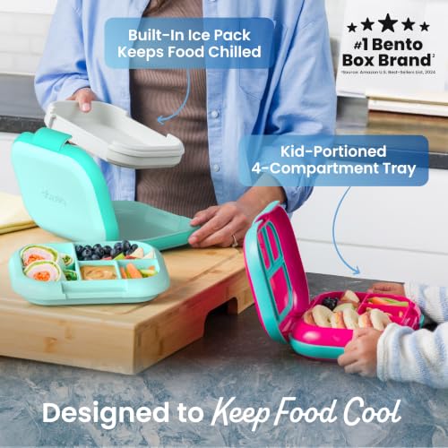 Bentgo Chill Kids 4-Compartment Bento Box Leakproof Lunch Box | Built-In Ice Pack, 3.3 Cup Capacity, BPA-Free, Microwave & Dishwasher Safe Tray, Ideal for Ages 3–7 (Aqua) - color: Aqua