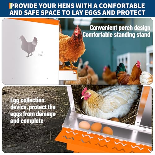 Garvee Chicken Nesting Box, 8 Compartment Nesting Boxes for Chickens, Easy to Clean and Install, Chicken Laying Boxes for Chicken Coop to Protect Eggs, Orange - color: orange, size: 8 holes