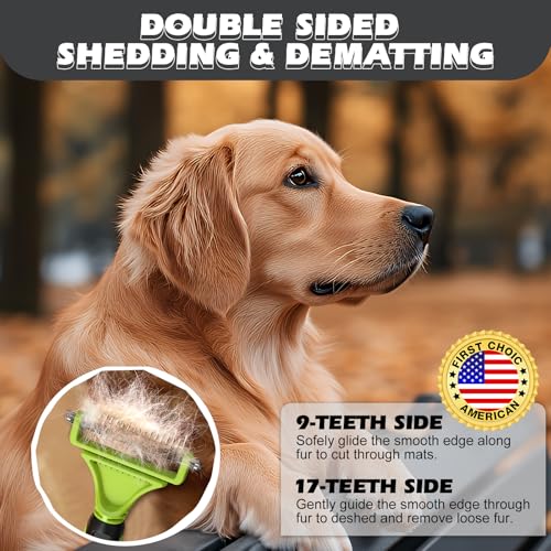 3PCS Pet Grooming Rake & Metal Comb & Flea Comb for Cats and Dogs, Double-Sided Dematting Tool, Extra-Wide Deshedding Dog Brush for Long Hair to Effectively Remove Tangles, Knots and Mats (Green) - color: C-Green