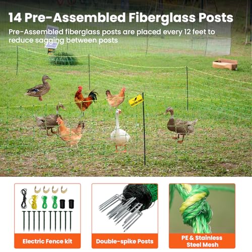 Electric Poultry Netting,47.2" H x 164'L Electric Chicken Fence for Turkeys | for Chickens, Sheep, Geese, Portable Poultry Nets Fence kit for the Yard,Backyards,Farms,Ranches, Energizer Not Included