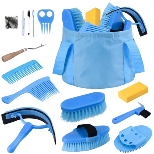 Horse Grooming Kit, 13-Piece Horse Brush Set with Organizer Bag Complete Care, Mane Braiding Kit, Brushes & Curry Comb for Effective Grooming, Ideal Supplies Set for Horses Riders Beginners