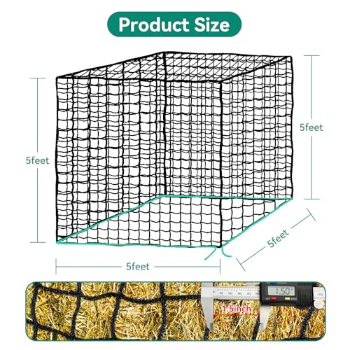 5x5 Ft Knotless Round Bale Hay Net for Horses, Livestock Feeder | Heavy Gauge Knotless Slow Feed Round Bale Hay Feeder, Ideal Feeding Net for Horses, Cattle and Sheep on Farms & Pastures