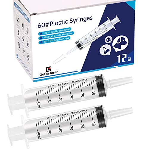 12 Pack 60ml Plastic Syringe for Scientific Labs, Measuring Liquids, Pets, Oil or Glue Applicator - size: 60ml-12Pack