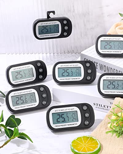 Frienda 4 Pcs Black Digital Fridge Thermometer Waterproof Refrigerator and Freezer Max/min Record Function LCD Screen Refrigerator Thermometer with Hook and Magnetic Back for Home (Button) - color: Black, size: Button