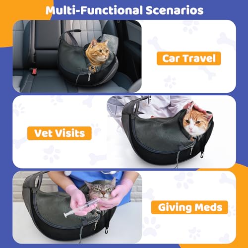 Cat Sling Carrie for Cats Under 11 lbs with Adjustable Strap | Breathable Mesh Cat Bag for Nail Trimming Vet Visits Car Travel Outdoor(Dark Gray, Big Size)