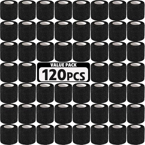 AZEN 120 Pack Self Adhesive Bandage Wrap Black, 2" X 5 Yards Black Athletic Tape, Vet Wrap, Ankle Tape, Cohesive Bandage Wrap - color: Black, size: 2IN - 120Pack