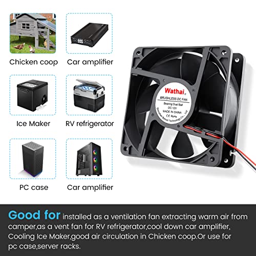 Wathai 120mm x120 x 38mm 12V 2Pin Dual Ball 12cm Industrial Cooling Fan High Airflow - style: 12V 2Pin Ball