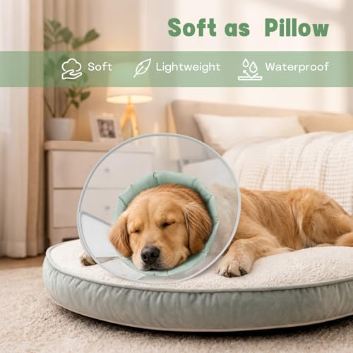 Dog Cone Collar to Stop Licking with Soft Detachable Liner, Comfortable Elizabeth Recovery Collar for Large Medium Dogs After Surgery, Pet Neck Head Cone Alternative, L, Green - color: Green, size: L