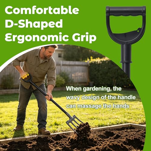 Pitch Fork, Metal Broadfork Garden Tool Long Handle, 4 Tine Mulch Hay Manure Digging Bedding Hay Potato Garden Fork Shovel for Gardening Loosening Soil Compost - size: 47"