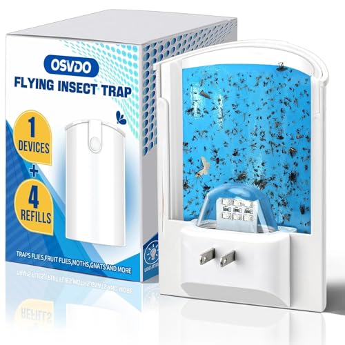 OSVDO Blue UV Light Flying Insect Trap, Plug-in Bug Catcher with 4 Refills | Indoor Fly Trap for 100+ Days, Fly Catcher for Flies, Fruit Flies, Gnats, Moths, Silent for Home, Kitchen
